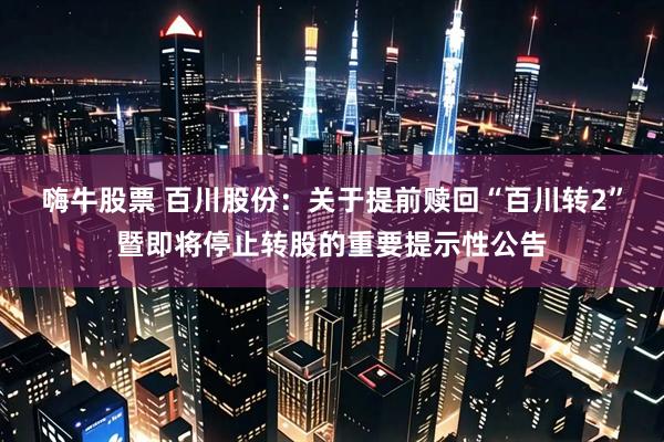 嗨牛股票 百川股份：关于提前赎回“百川转2”暨即将停止转股的重要提示性公告